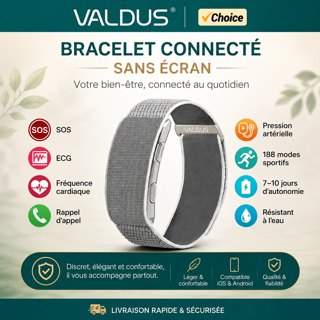 Bracelet Connecté ECG VALDUS – Suivi Santé & Bien-être