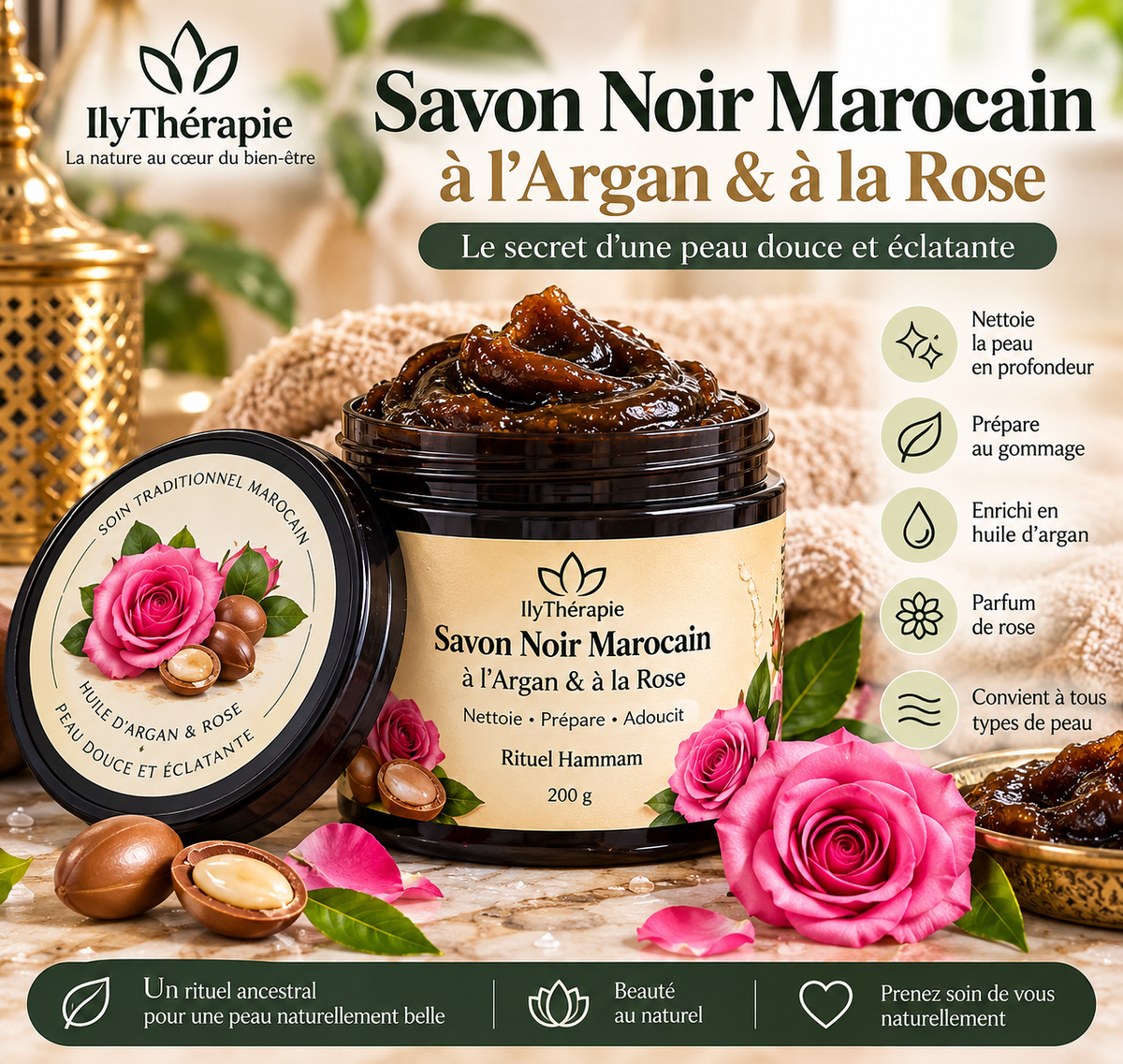 Savon Noir Marocain à l’Argan & à la Rose